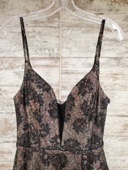 BLACK/GOLD FLORAL A LINE GOWN