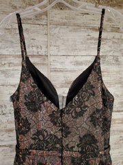 BLACK/GOLD FLORAL A LINE GOWN