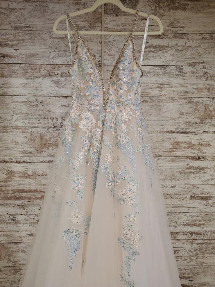 BLUE/IVORY A LINE GOWN