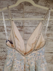 BLUE/IVORY A LINE GOWN