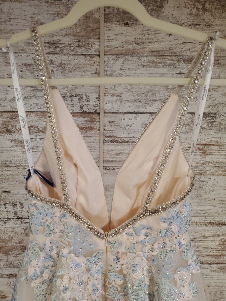 BLUE/IVORY A LINE GOWN