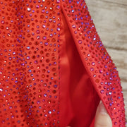 RED BEADED A LINE GOWN