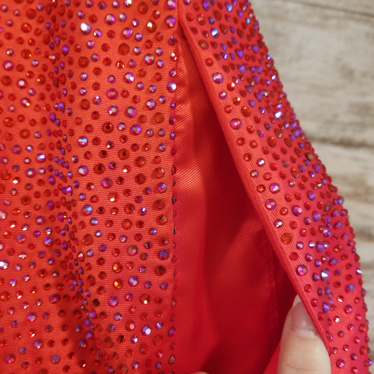 RED BEADED A LINE GOWN