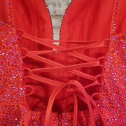 RED BEADED A LINE GOWN