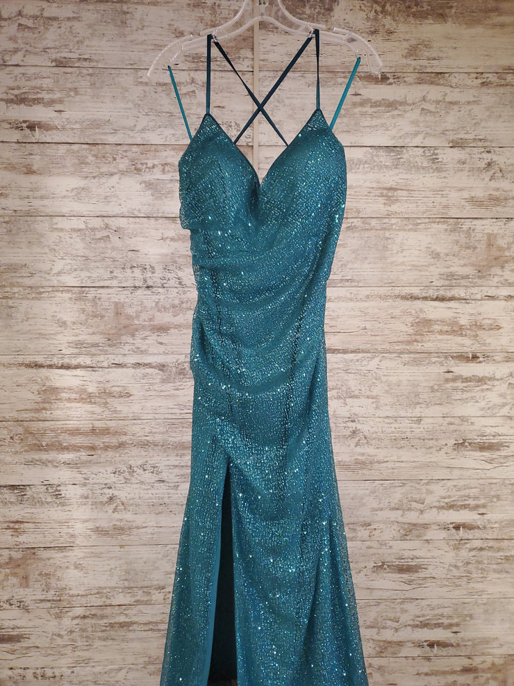 GREEN SPARKLY LONG EVENING GOW