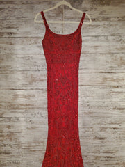RED FULL BEADED LONG DRESS