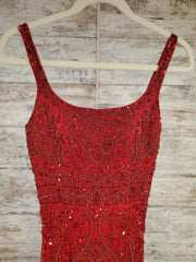 RED FULL BEADED LONG DRESS