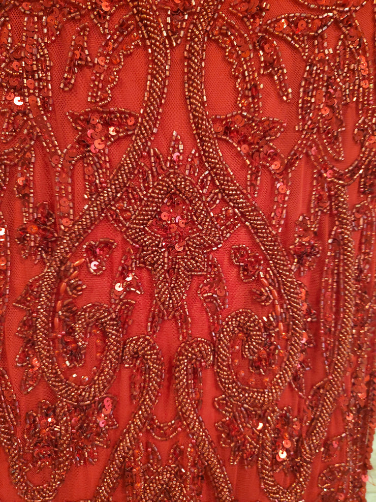 RED FULL BEADED LONG DRESS