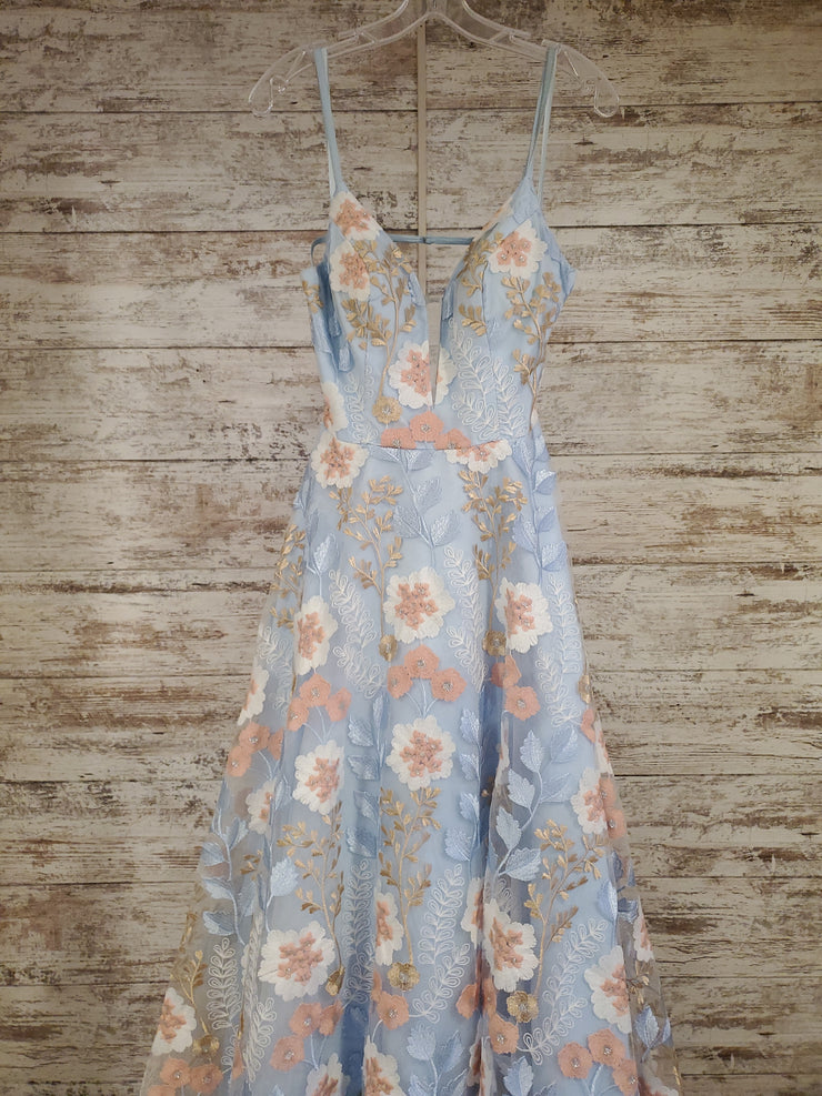 BLUE/FLORAL A LINE GOWN