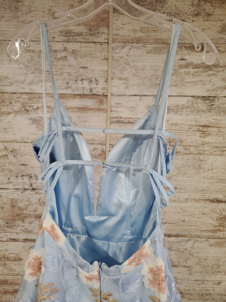 BLUE/FLORAL A LINE GOWN