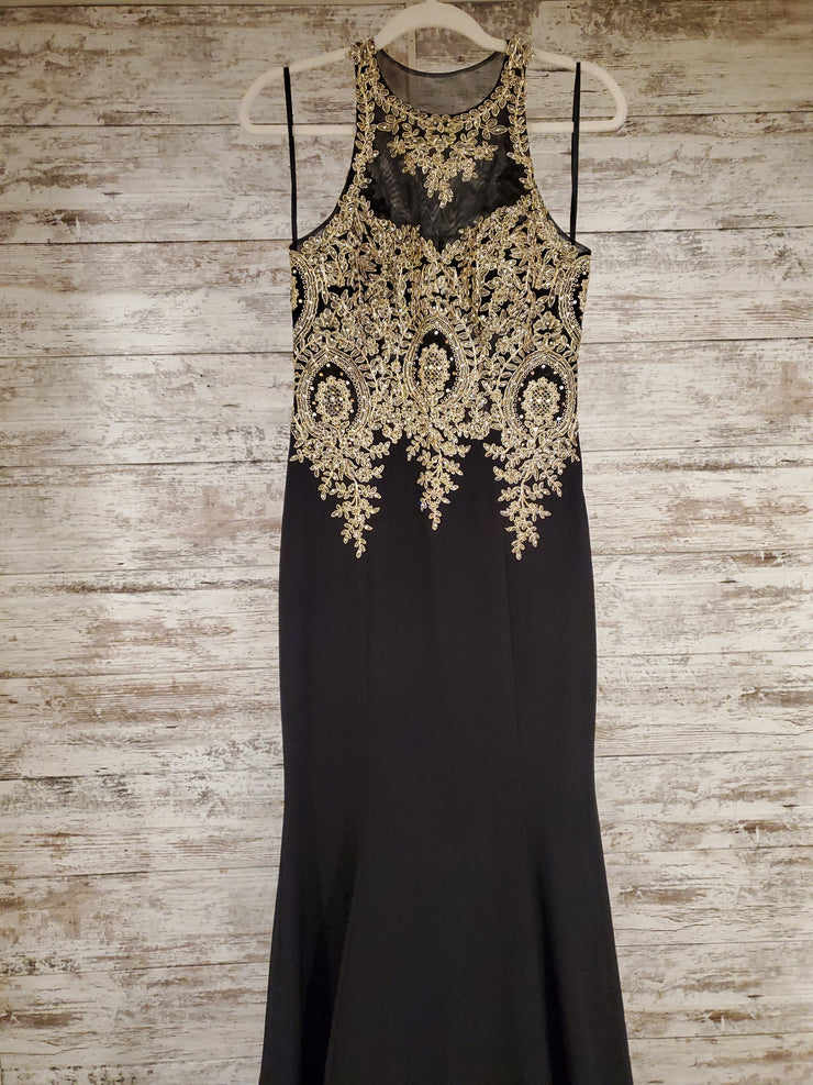 BLACK/GOLD LONG EVENING GOWN