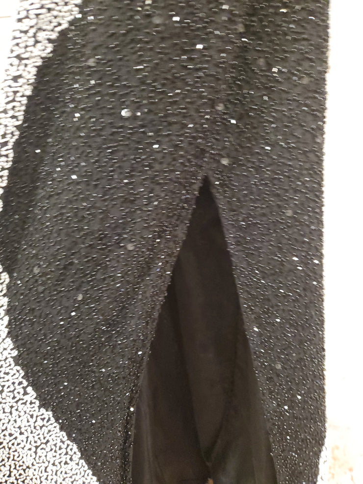 BLACK/WHITE BEADED LONG DRESS