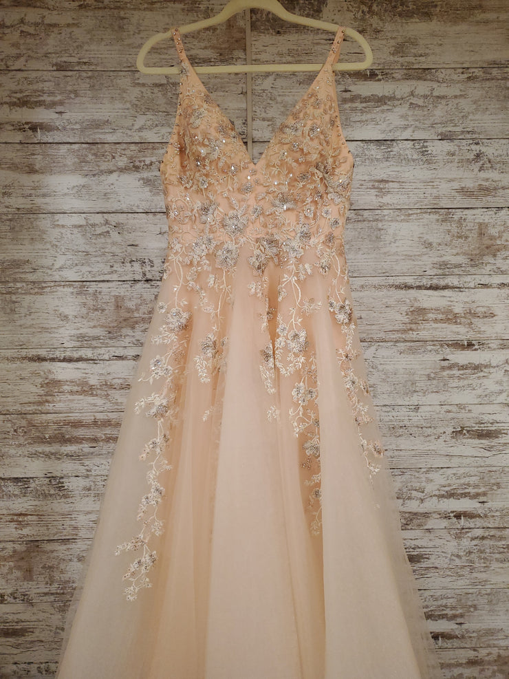 PEACH FLORAL A LINE GOWN