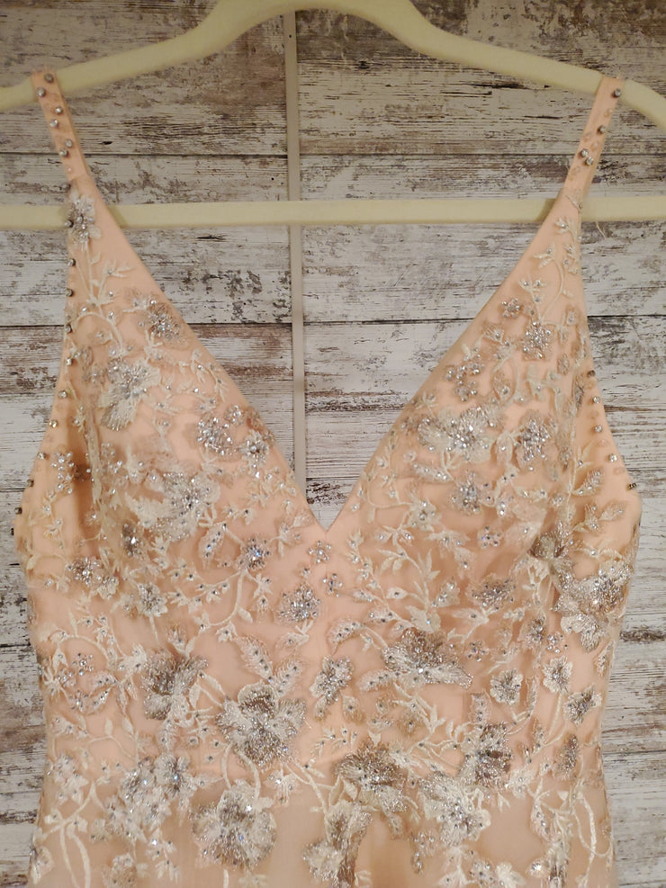 PEACH FLORAL A LINE GOWN