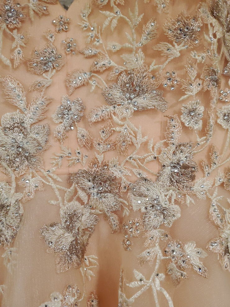 PEACH FLORAL A LINE GOWN