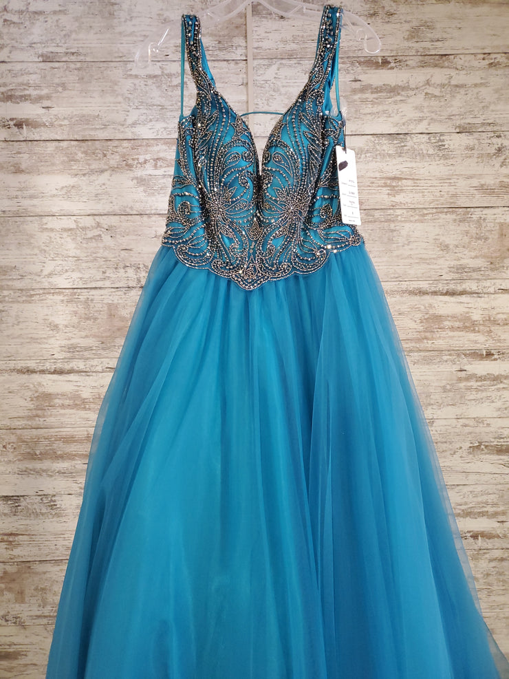 TEAL/GOLD PRINCESS GOWN (NEW)