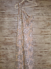 TAN/SILVER ONE SHOULDER GOWN