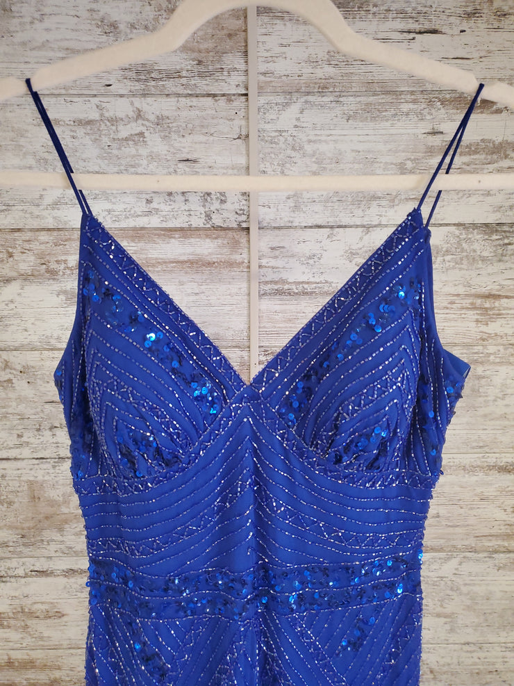 ROYAL BLUE BEADED LONG EVENING