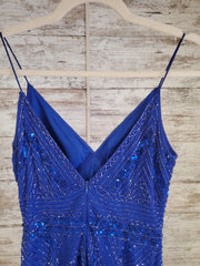 ROYAL BLUE BEADED LONG EVENING