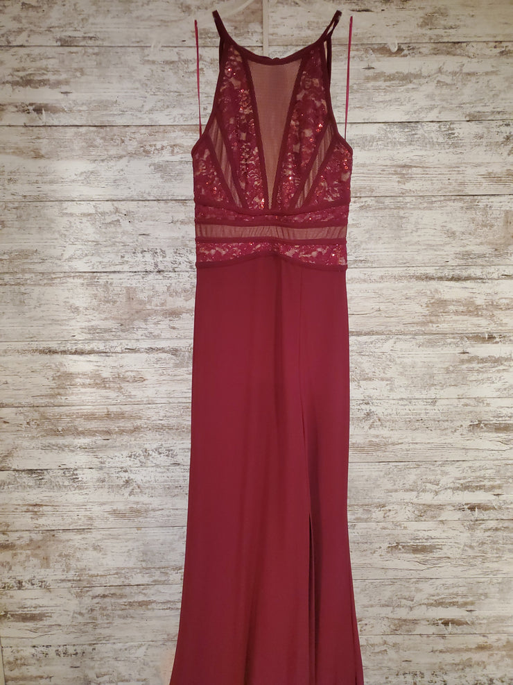 BURGUNDY LONG EVENING GOWN