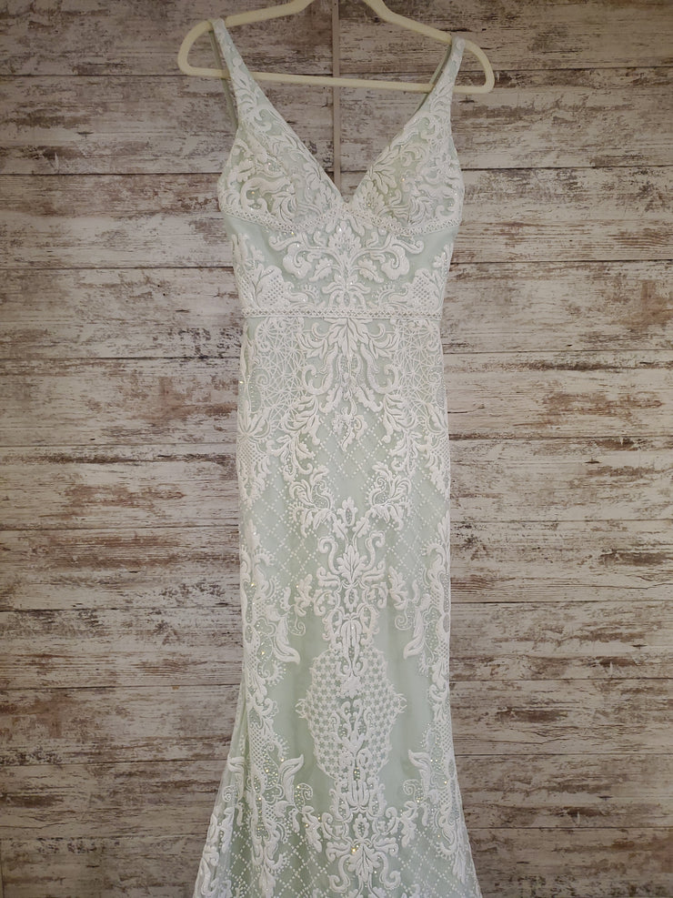 GREEN/WHITE SPARKLY LONG GOWN