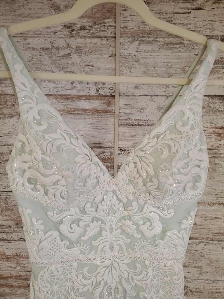 GREEN/WHITE SPARKLY LONG GOWN