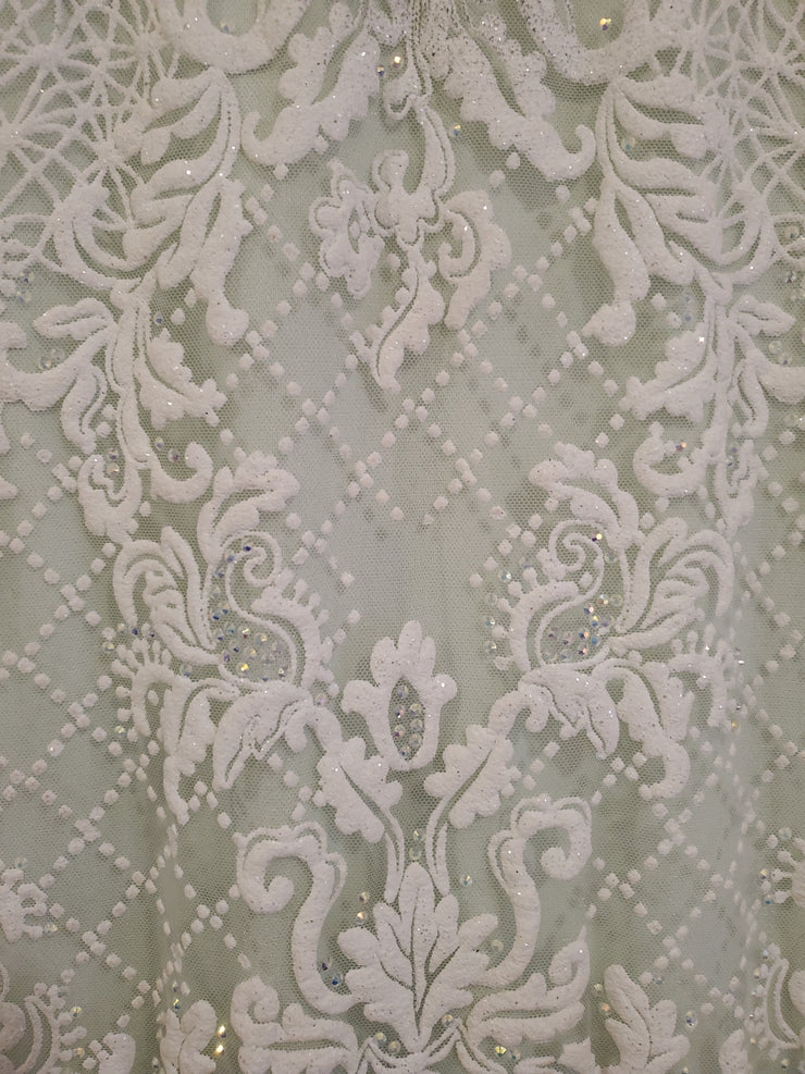 GREEN/WHITE SPARKLY LONG GOWN