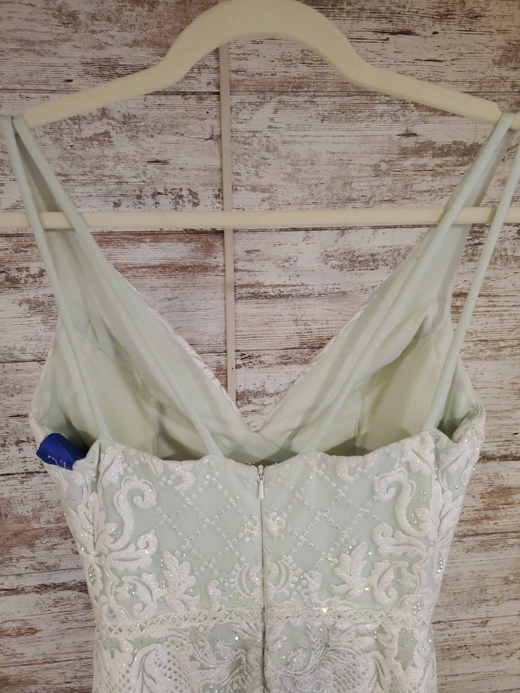 GREEN/WHITE SPARKLY LONG GOWN