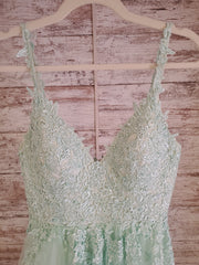 GREEN FLORAL A LINE GOWN