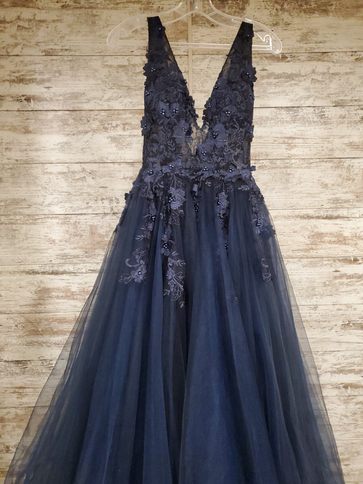 NAVY/FLORAL A LINE GOWN