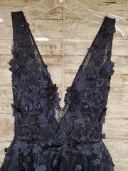 NAVY/FLORAL A LINE GOWN