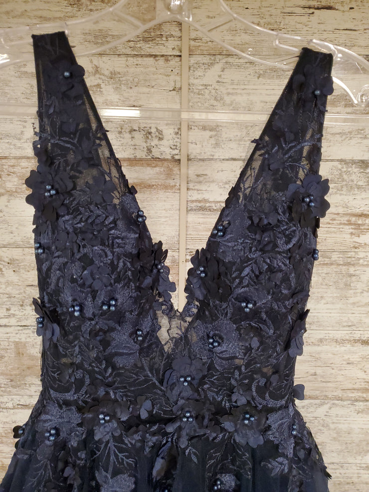 NAVY/FLORAL A LINE GOWN