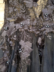 NAVY/FLORAL A LINE GOWN