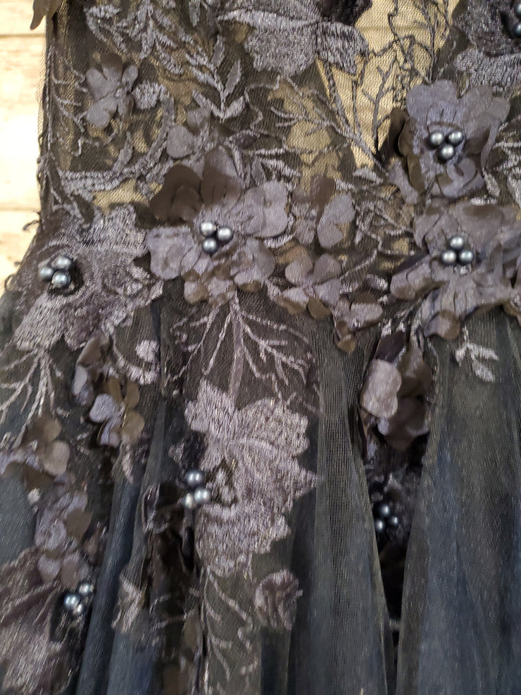 NAVY/FLORAL A LINE GOWN