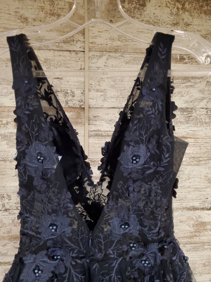 NAVY/FLORAL A LINE GOWN