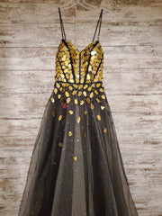 BLACK/GOLD A LINE GOWN
