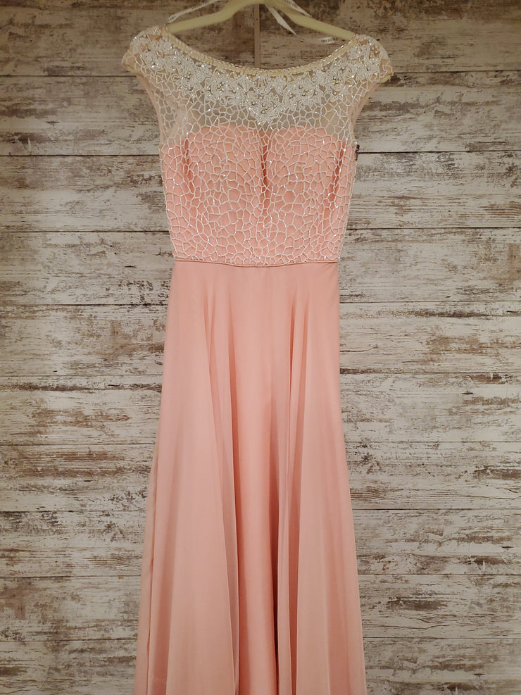PINK/WHITE LONG EVENING GOWN