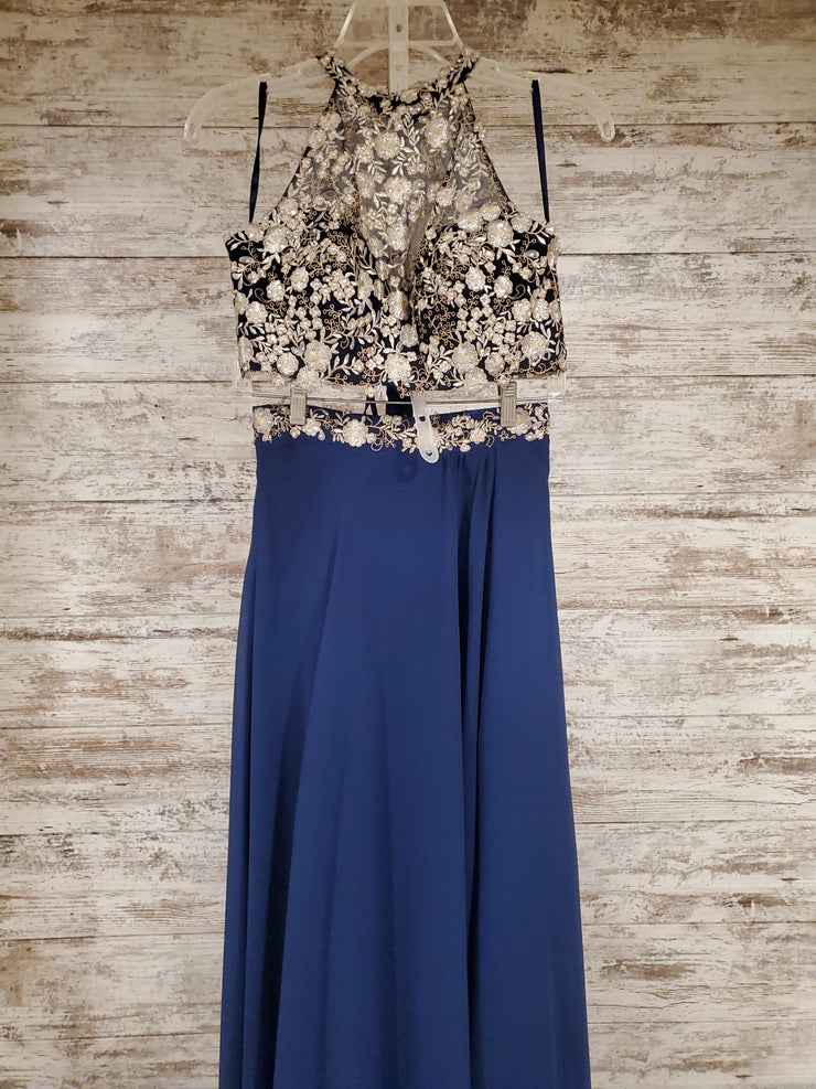 NAVY/FLORAL 2 PC. LONG DRESS
