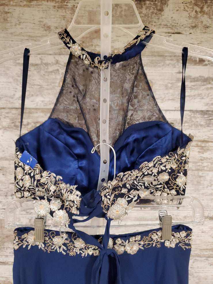 NAVY/FLORAL 2 PC. LONG DRESS