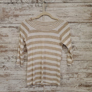 TAN/WHITE LONG SLEEVE TOP