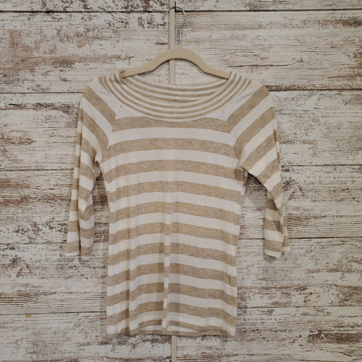 TAN/WHITE LONG SLEEVE TOP