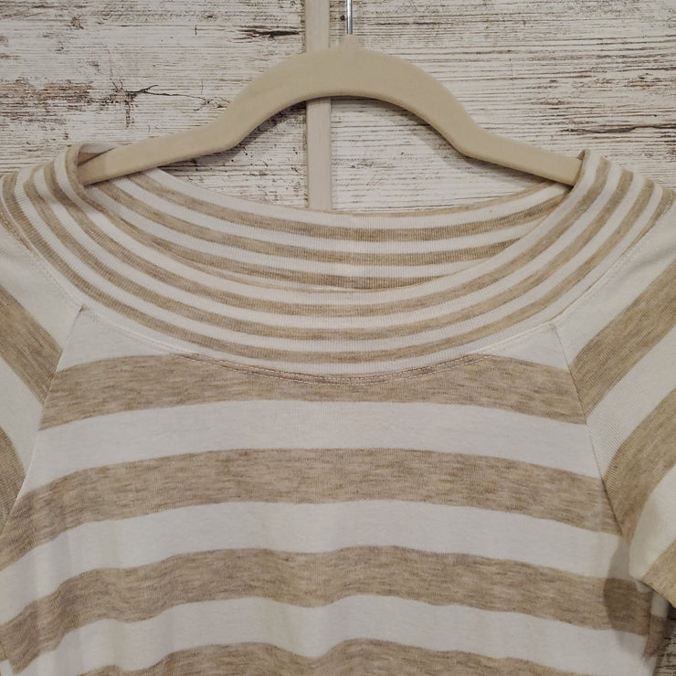 TAN/WHITE LONG SLEEVE TOP