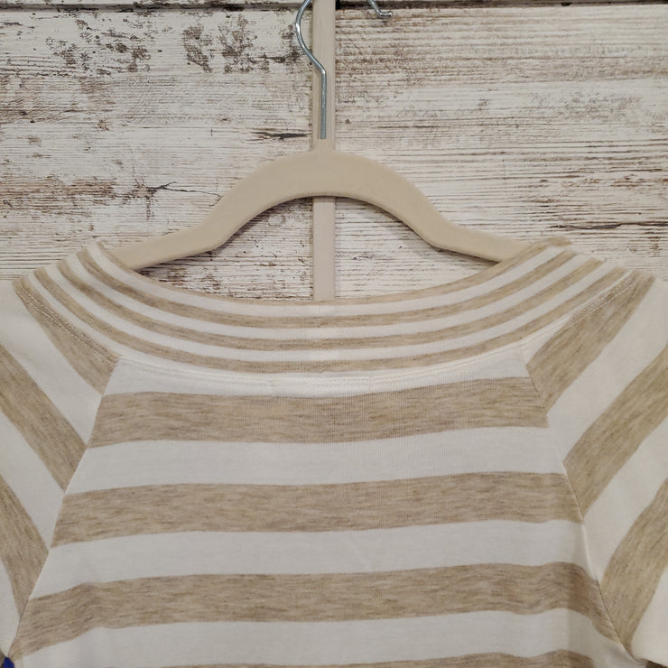 TAN/WHITE LONG SLEEVE TOP