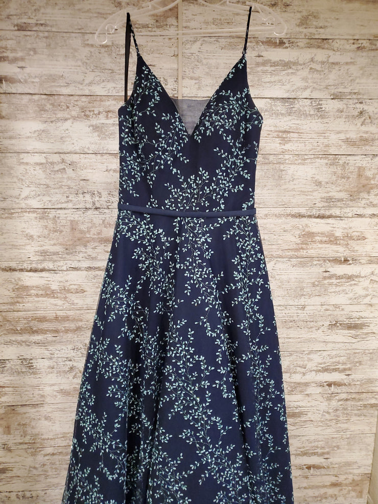 NAVY/FLORAL A LINE GOWN