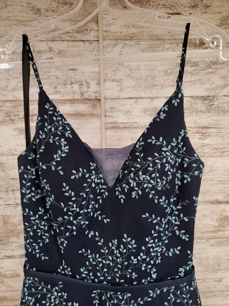 NAVY/FLORAL A LINE GOWN