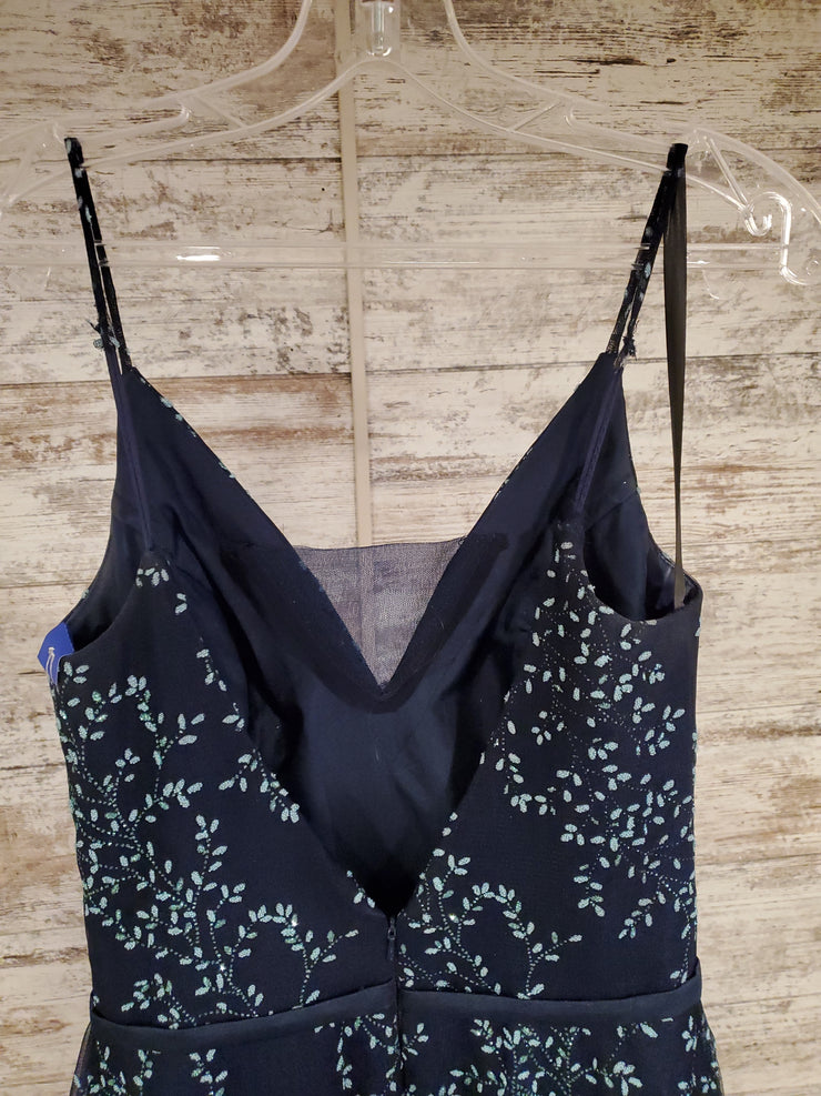 NAVY/FLORAL A LINE GOWN