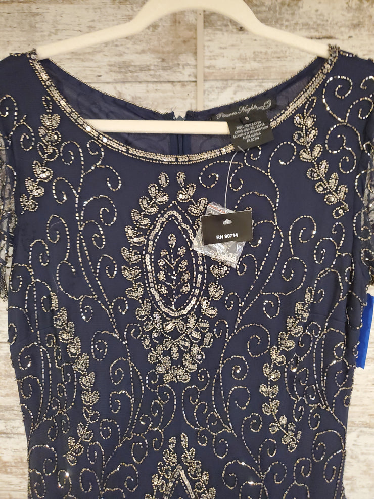 NAVY BEADED LONG DRESS (NEW)