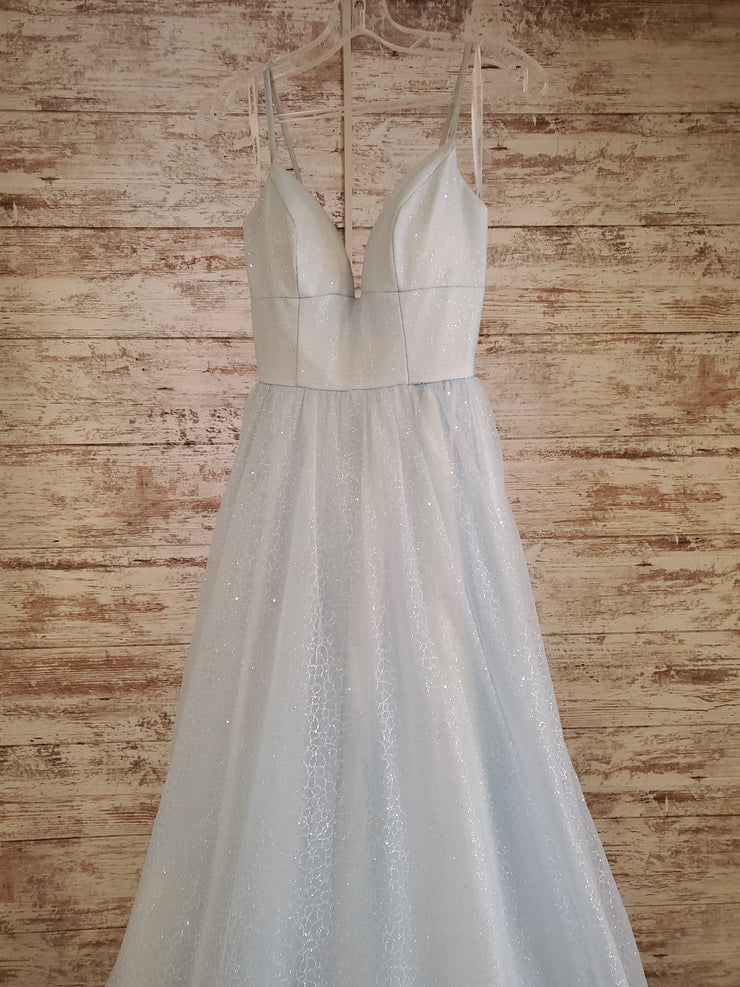 BLUE SPARKLY A LINE GOWN