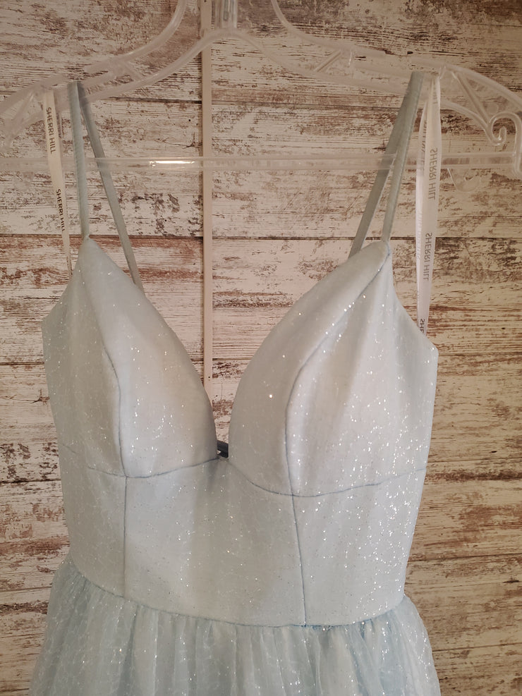 BLUE SPARKLY A LINE GOWN