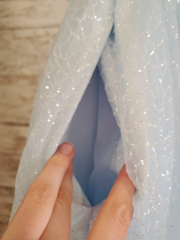 BLUE SPARKLY A LINE GOWN